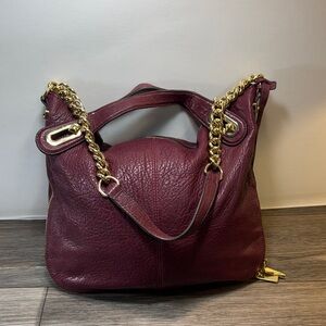 Vince Camuto Burgundy Leather Shoulder Bag with Gold Chain Hardware